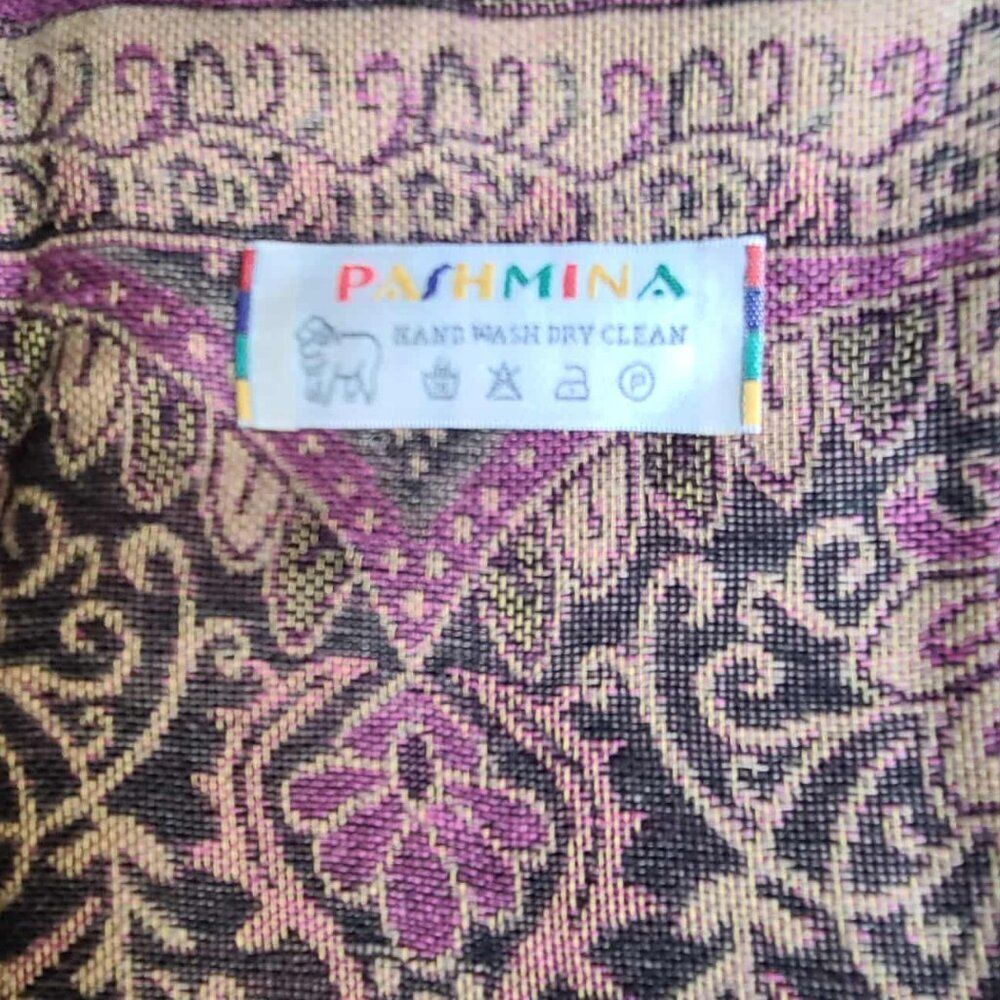 New Pashmina Brown Gold Mauve Floral Pashmina New - Picture 10 of 12